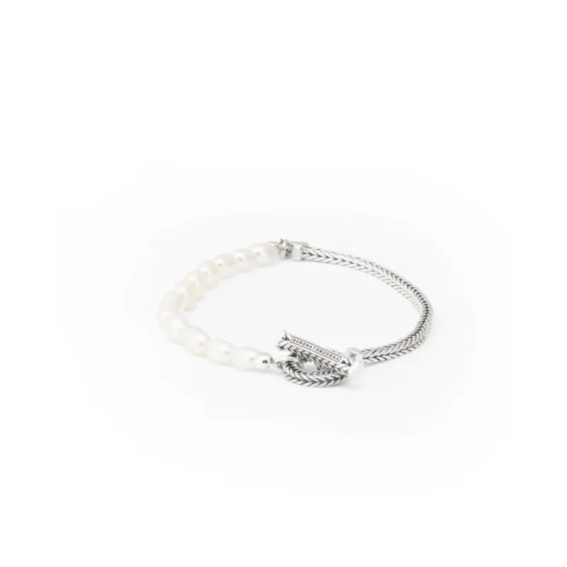 Buddha to Buddha Herrenarmband Barbara mit Perlen Silber