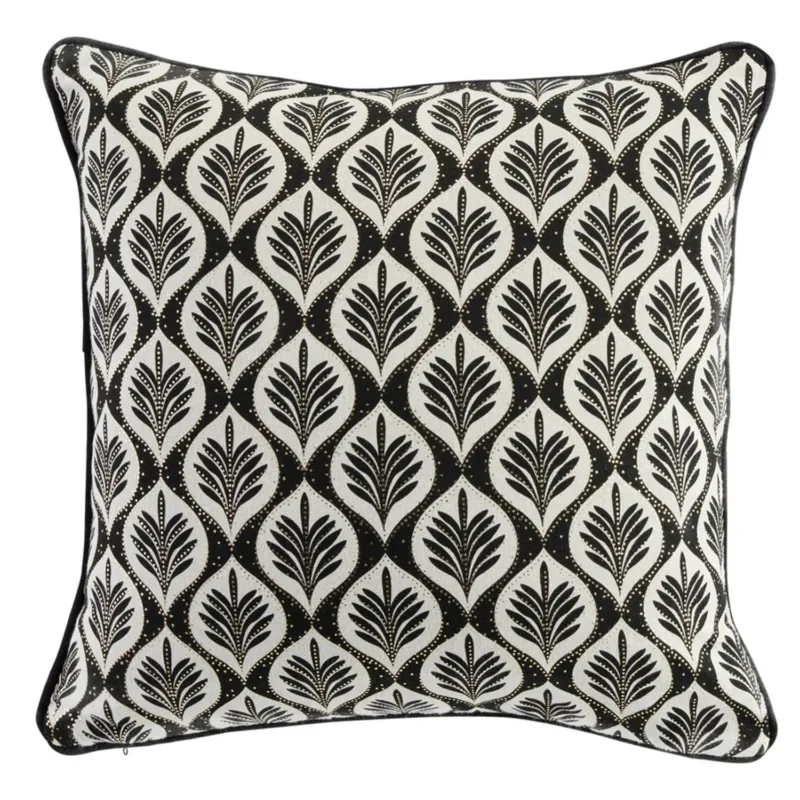 Kissen mit Inlet Blätter 40 x 40 weiß schwarz