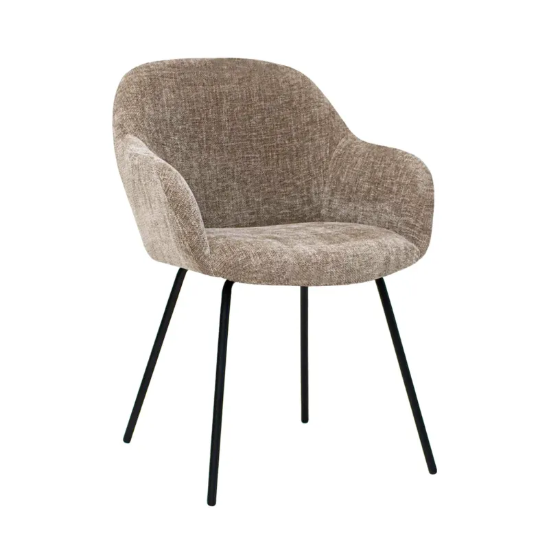 Esszimmerstuhl – Taupe Farbe, Weicher Stoff, Runde Rückenlehne - Arda | Kick Collection