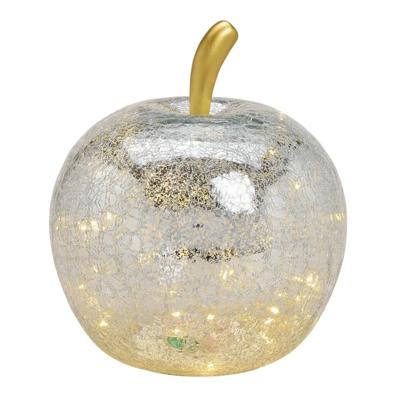 Dekoobjekt Apfel mit 40 LEDs silbernem Glas Timer-Funktion & stimmungsvollem Licht | Wurm