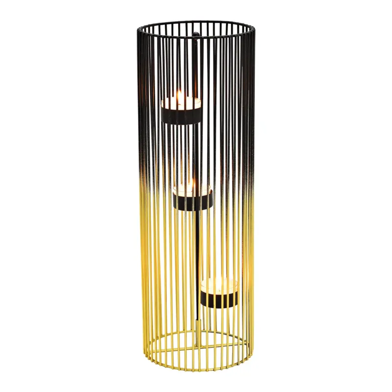 Teelichthalter – 3 Plätze, aus Metall, Schwarz Gold | Wurm
