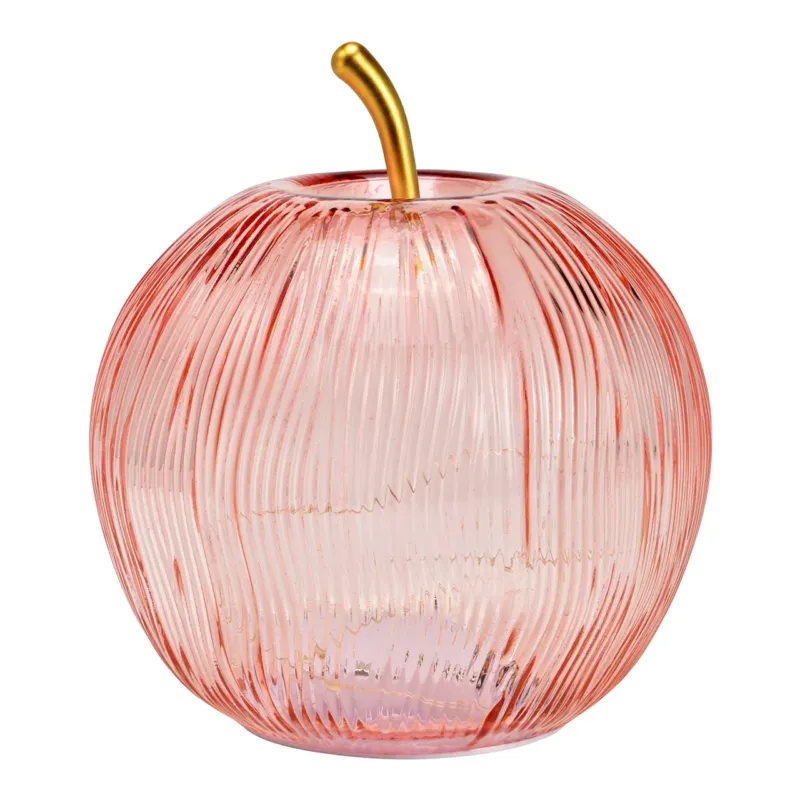 Dekoobjekt Apfel mit 15 LEDs rosa Glas Timer-Funktion & stimmungsvollem Licht | Wurm