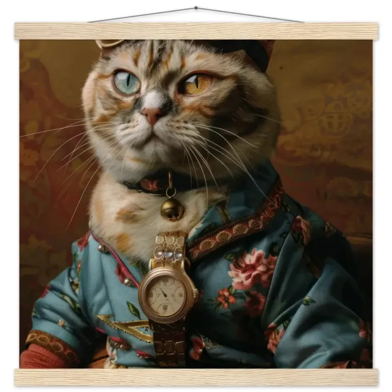 Schulposter - Korat-Katze-Motiv, mattes FSC-zertifiziertes Papier, Magnet-Holzleisten aus Kiefernholz, magnetische Holzdübel oben & unten | St Tropez Art