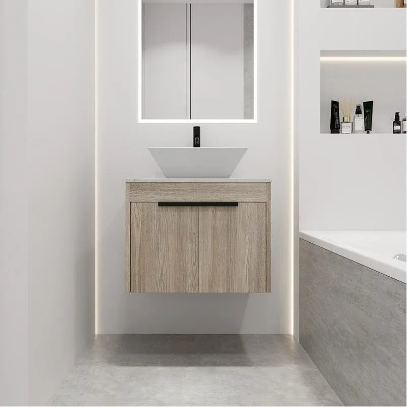 24" Modern Design Floating Bathroom Vanity Sintered Stone Top Square Ceramic Sink Set
