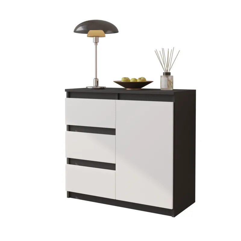 MIKEL - Kommode / Sideboard mit 3 Schubladen und 1 Tür - Anthrazit Grau / Weiß Matt H75cm B80cm T35cm – Furnica