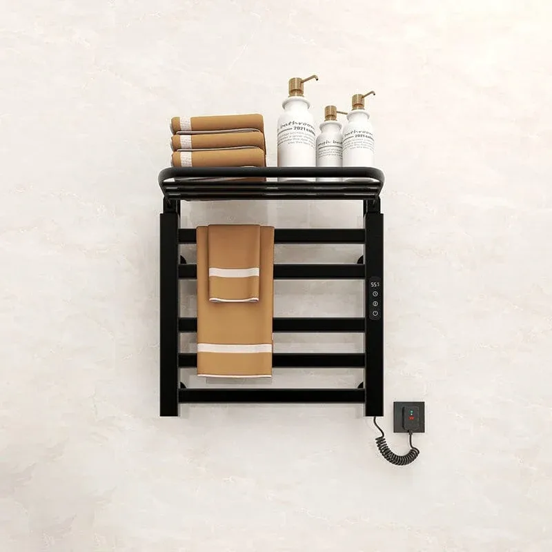 Bathroom Wall-Mounted Smart Heated Towel Rack with Top Shelf