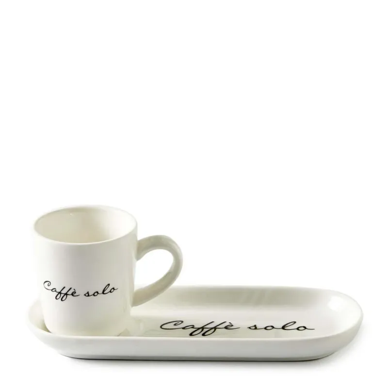 Tassen - und Untertassen - Set aus Porzellan mit Text, 85 ml, 1 Stück – Caffè Solo 2 - teilig | Rivièra Maison - Esszett Luxury | Stilvolles Wohnen mit Charakter