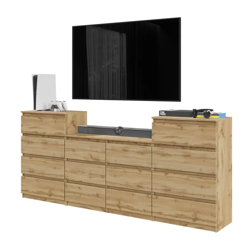 GABRIEL - Kommode / Sideboard mit 14 Schubladen (4+6+4) - Wotan Eiche H92/70cm B220cm T33cm – Furnica