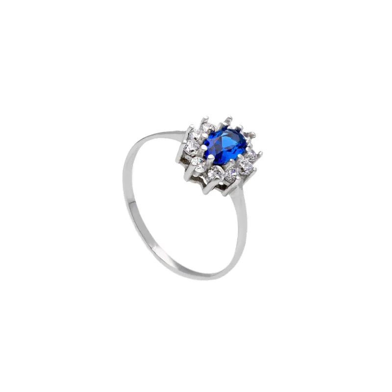 18 Karat Gold - 750 Zirkonia Ring mit blauen Stein - 147870
