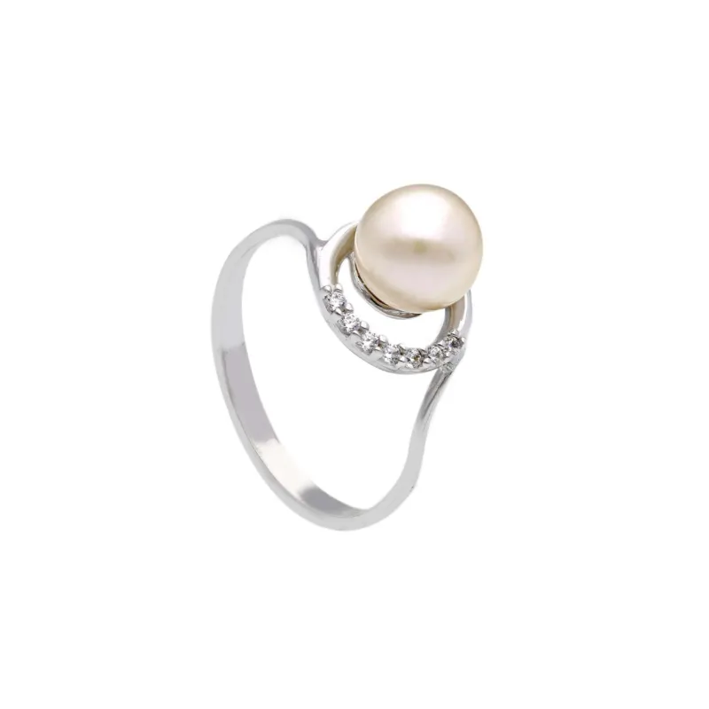 18 Karat Gold - 750 Süsswasserperlen mit Zirkonia Ring - 161254