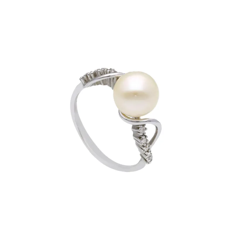 18 Karat Gold - 750 Süsswasserperlen mit Zirkonia Ring - 177438