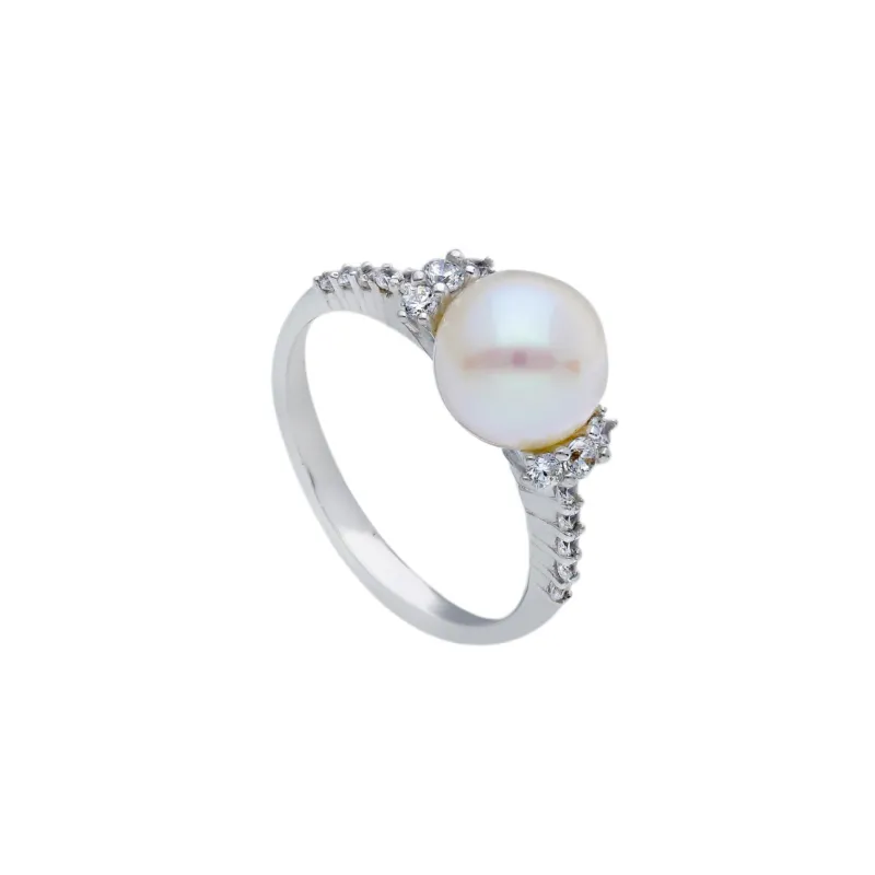 18 Karat Gold - 750 Süsswasserperlen mit Zirkonia Ring - 182047