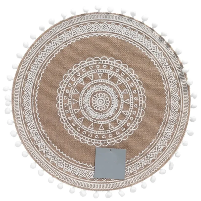 4er Set Platzset Jute Boho Beige Weiß 38 cm