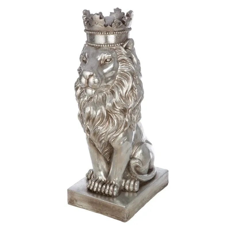 Skulptur – Silberne Optik, Antike Oberfläche, Löwenform - Löwe | Gilde