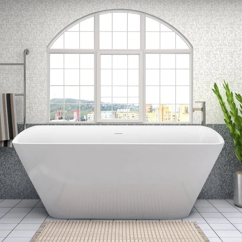 Mokleba 67" Lucite Acrylic Bathtub Trapezoidal Shape Freestanding Soaking Tub Glossy White