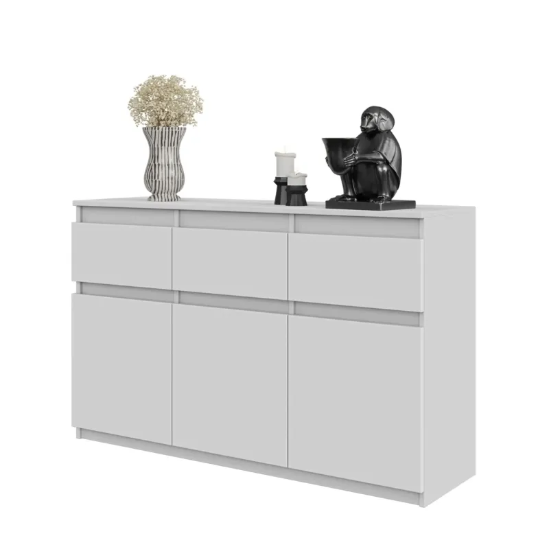 NOAH - Kommode / Sideboard mit 3 Schubladen und 3 Türen - Weiß Matt H75cm B120cm T35cm – Furnica