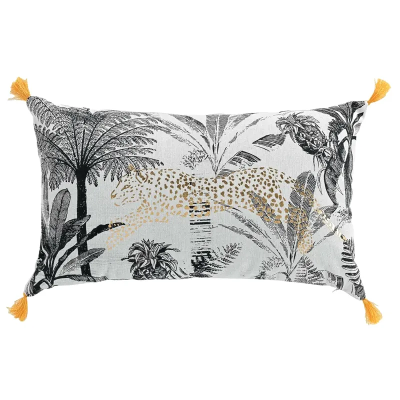 Dekokissen mit Füllung Leopard & Palmen Weiß Gold Schwarz