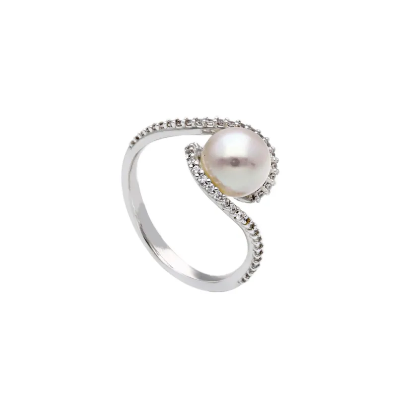 18 Karat Gold - 750 Süsswasserperlen mit Zirkonia Ring - 200628
