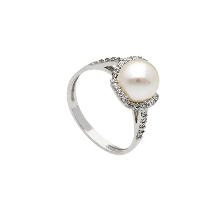 18 Karat Gold - 750 Süsswasserperlen mit Zirkonia Ring - 200629
