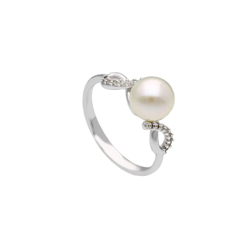 18 Karat Gold - 750 Süsswasserperlen mit Zirkonia Ring - 200645