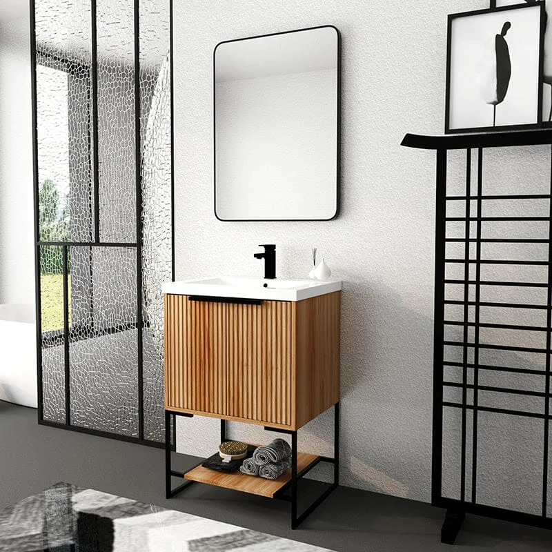 24" x 18" Small Freestanding Bathroom Vanity With Resin Basin