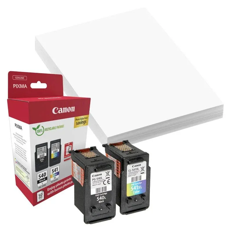 Canon PG-540L + CL-541XL schwarz, color Druckköpfe + Fotopapier, 2er-Set
