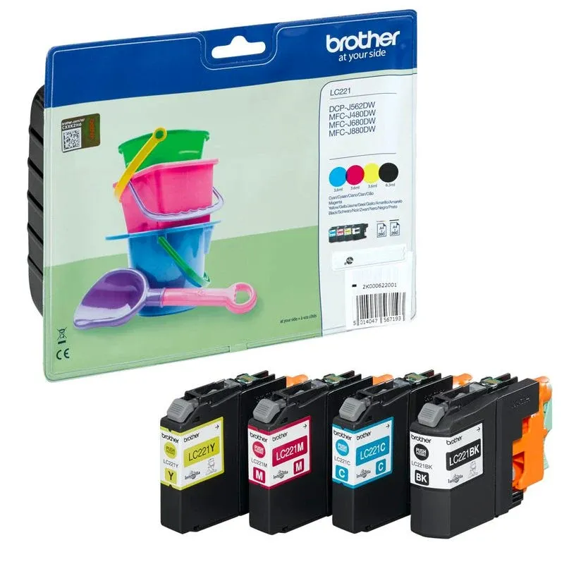 brother LC-221BK/C/M/Y schwarz, cyan, magenta, gelb Druckerpatronen, 4er-Set