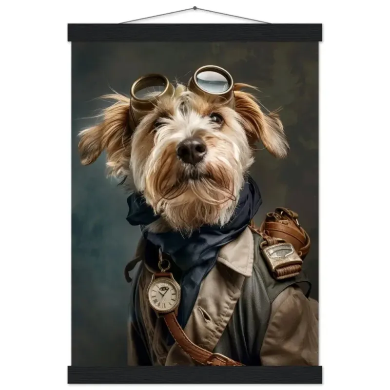 Schoolposter - Norfolk Terrier, Steampunk-Outfit, Magnet-Holzleisten | St Tropez Art