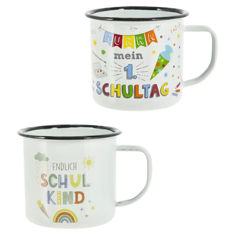 2er Set Kinderbecher Schulanfang Geschenkidee Trinkbecher Becher Set bunter Motivdruck Tassen Set