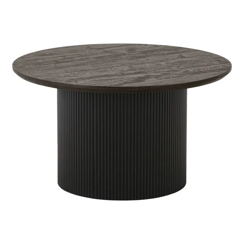 Couchtisch – Dunkelbraunes Finish, geriffelter Sockel, 45 cm hoch - Boavista | House Nordic