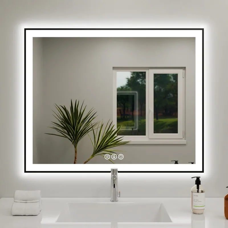 40"/48"/55" LED Bathroom Mirror with Black Frame, Anti-Fog, Shatter-Proof, Memory Function, 3 Colors