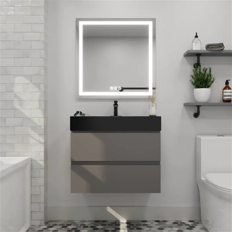 30" Gray Contemporary Floating Bathroom Vanity, Pre-Assembled