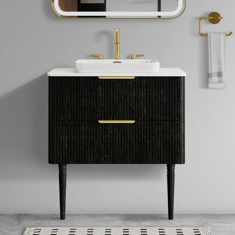 30 in Black Wall Mounted Vanity with 2 Tapered Legs