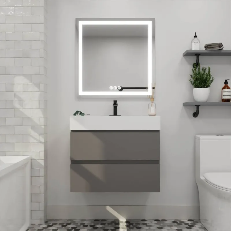 30 in Gray Wall Mounted Bathroom Vanity Unit