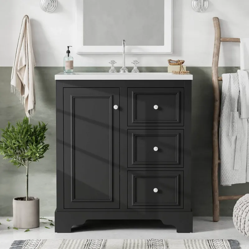 30 inch Floor Mount Single Sink Bathroom Vanity in Black