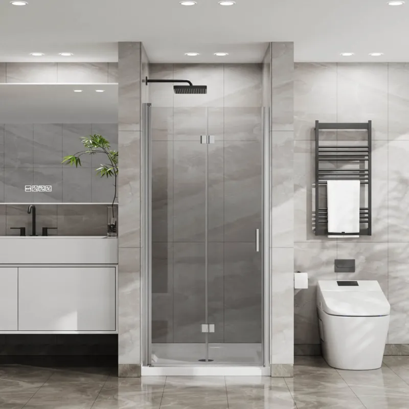 34 in x 72 in Chrome Bi Fold Glass Shower Door
