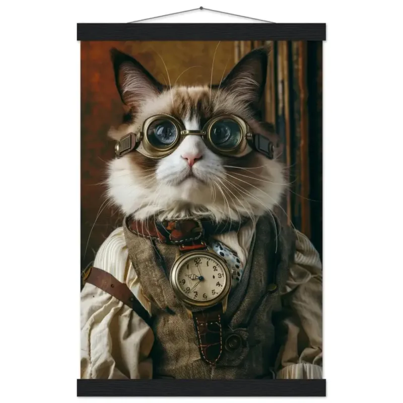 Schulposter – Snowshoe Katze, Steampunk-Outfit, antike Taschenuhr | St Tropez Art