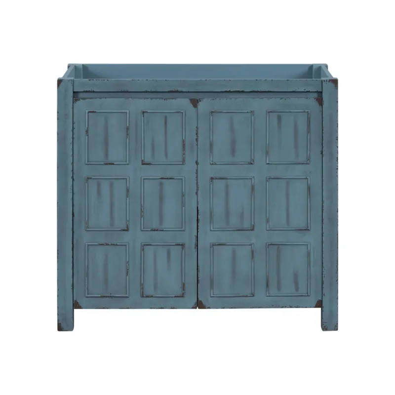 36 inch retro blue bathroom vanity cabinet with grid patterned doors