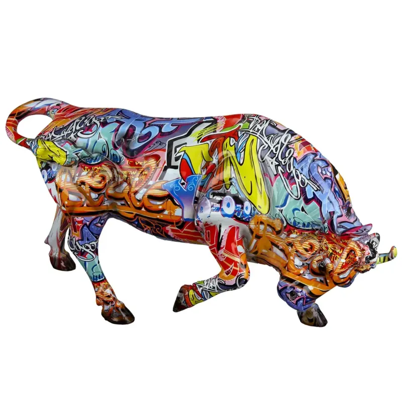 Dekofigur – Mehrfarbiges Graffiti, Stiermotiv, Höhe 27 cm - Street Art | Gilde