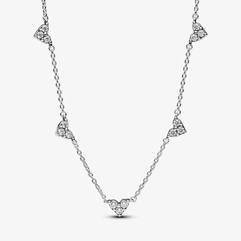 Pandora Dreifachstein Herz Halskette - Cubic Zirkonia, Sterling-Silber