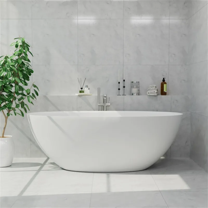 61" Stone Resin Freestanding Tub Oval-shaped Solid Surface Soaking Bathtub with Central Drain