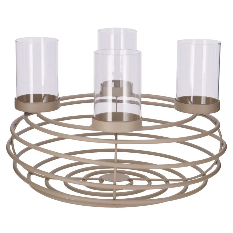 Adventskranz Taupe Metall Glas 38 x 24 cm modern Tischdeko Weihnachten Weihnachtsdeko