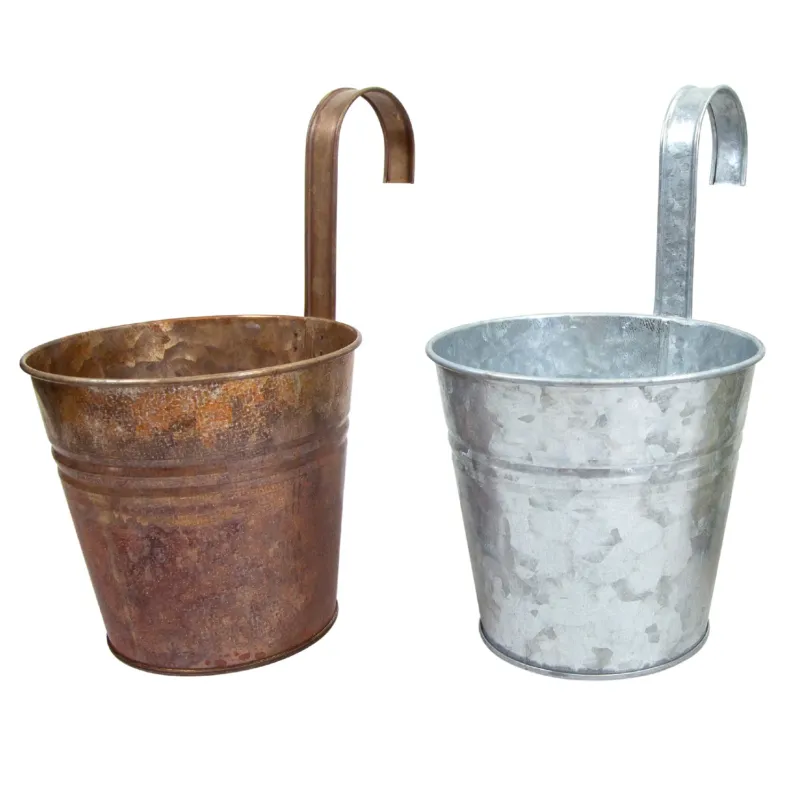 2er Set Vintage Pflanztopf Silber Kupfer Metall 22 cm