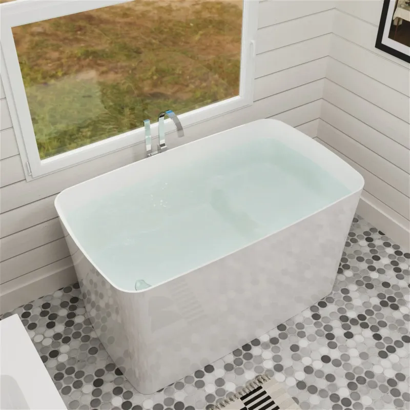 Mokleba 47" Acrylic Rectangular Freestanding Built-in Seat Japanese Soaking Bathtub