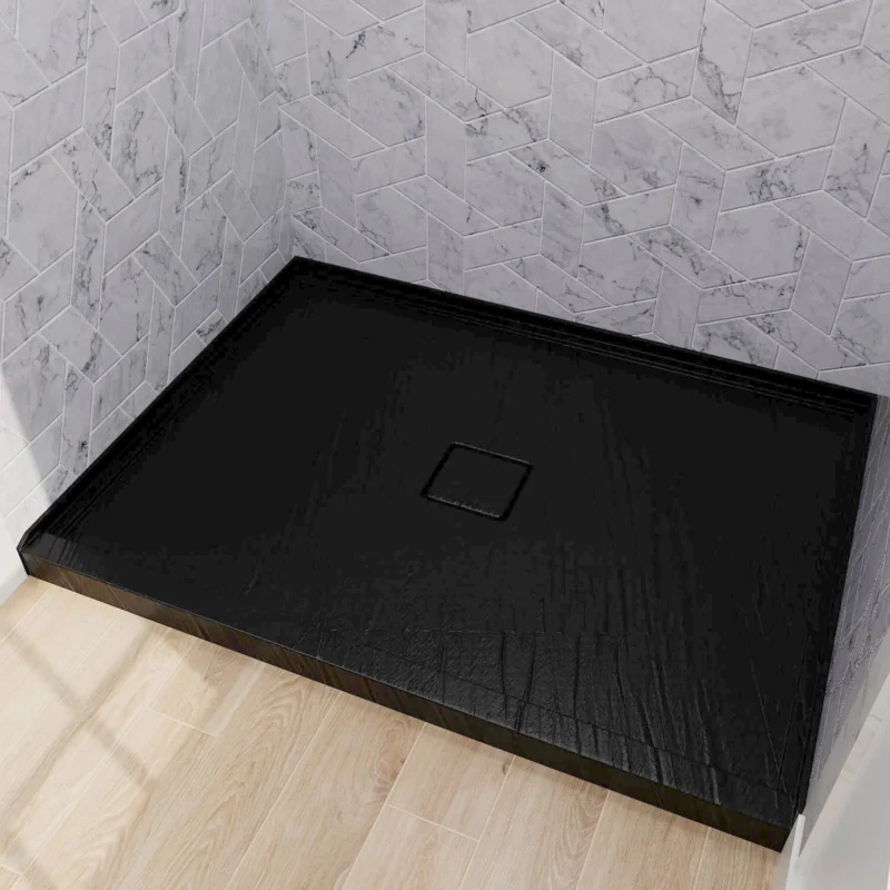 48x36 black acrylic shower base with slip-resistant floor surface for modern alcoves