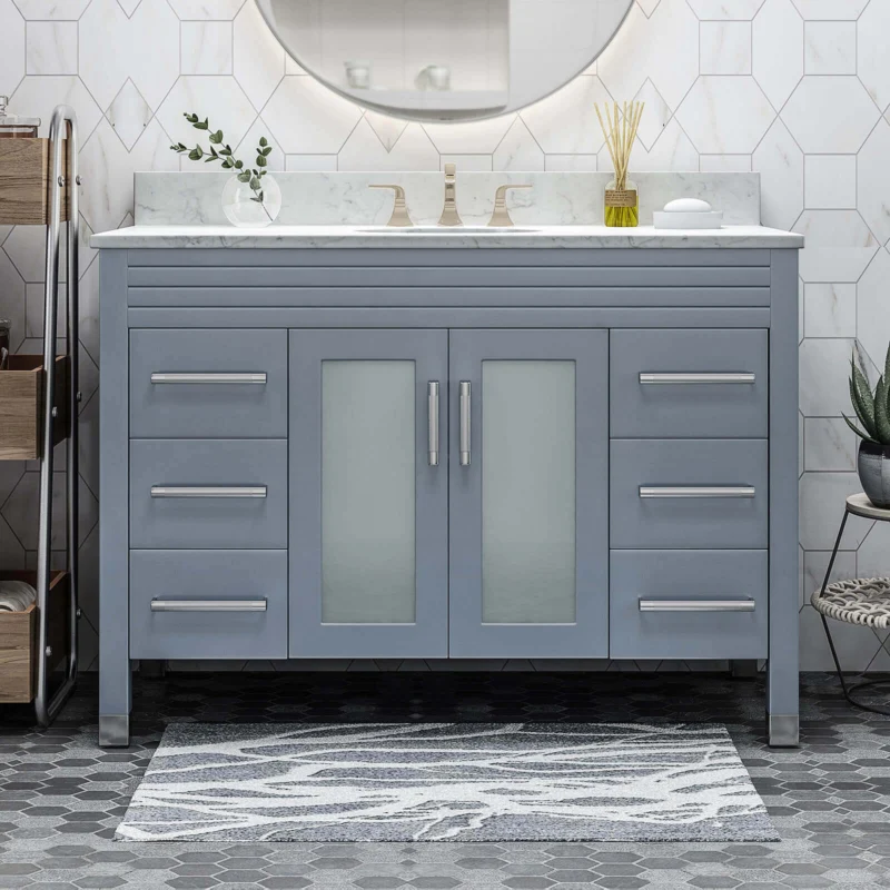 49 inch Single Sink Acacia Wood Vanity with Marble Top