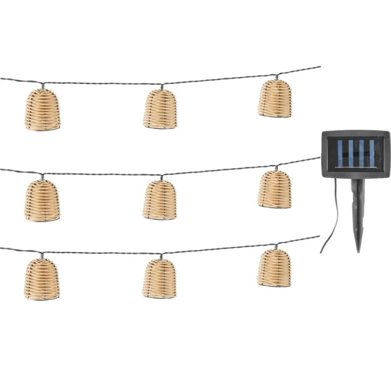 LED Solar Lichterkette Boho 360 cm 10 Leds IP44 Outdoor Beleuchtung Beige Schwarz