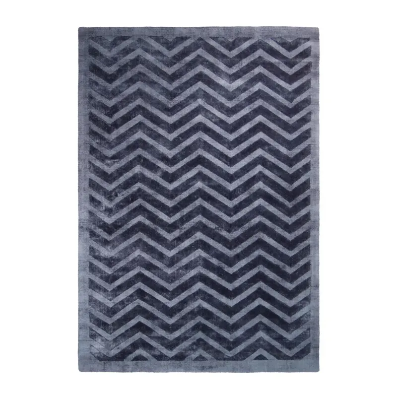 Teppich – Zickzackmuster, Viskosematerial, Marineblau, 160 x 230 cm - Luxury 410 | Kayoom