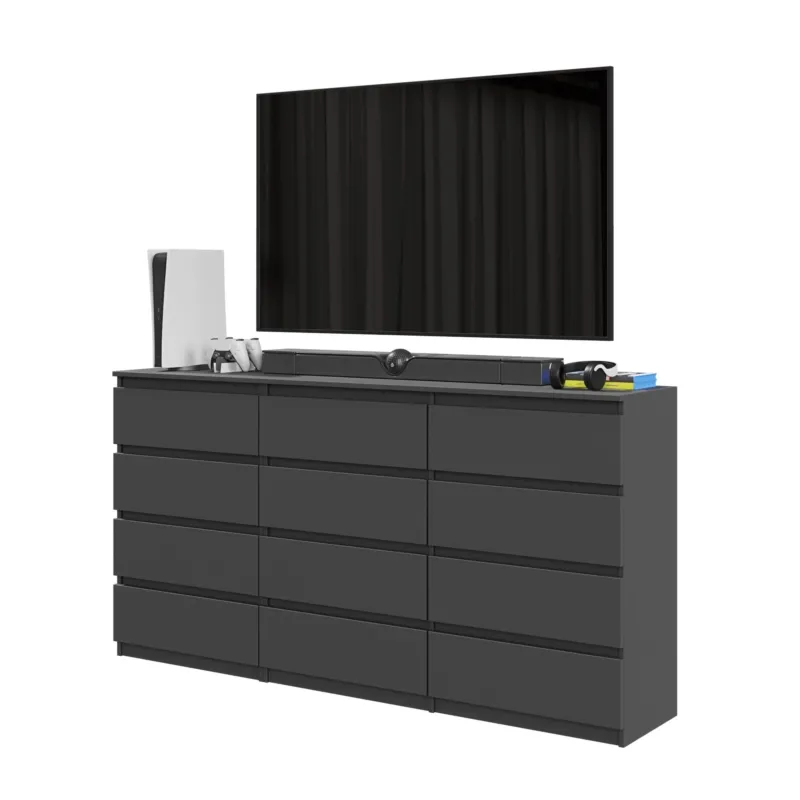 GABRIEL - Kommode / Sideboard mit 12 Schubladen (8+4) - Anthrazit H92cm W180cm D33cm – Furnica