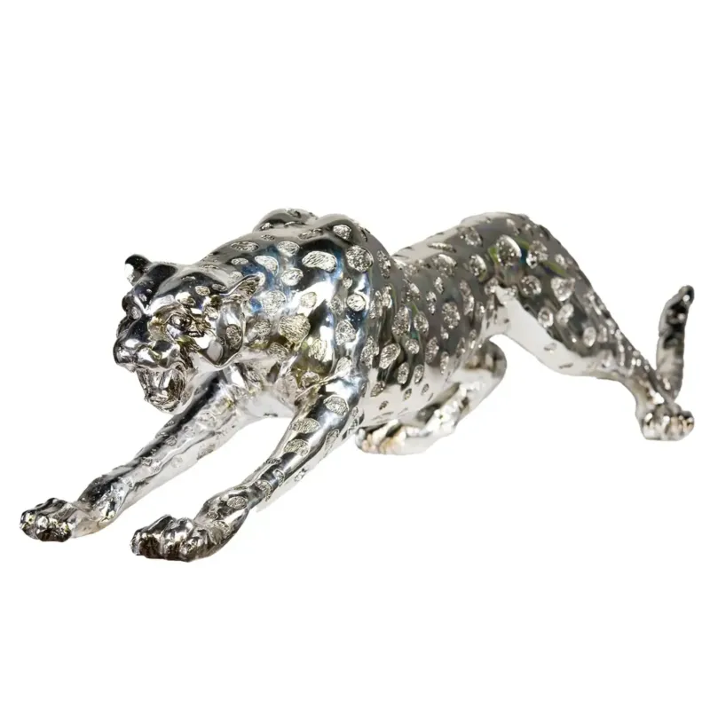 Dekofigur – Silberner Glanz, Strukturierte Oberfläche, Gepard Form - Gepard | Gilde